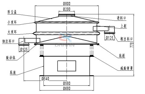 800型单层旋振筛结构图